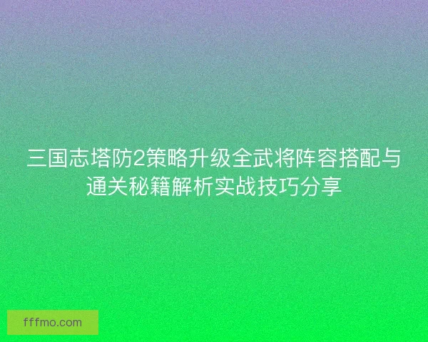 三国志塔防2策略升级全武将阵容搭配与通关秘籍解析实战技巧分享